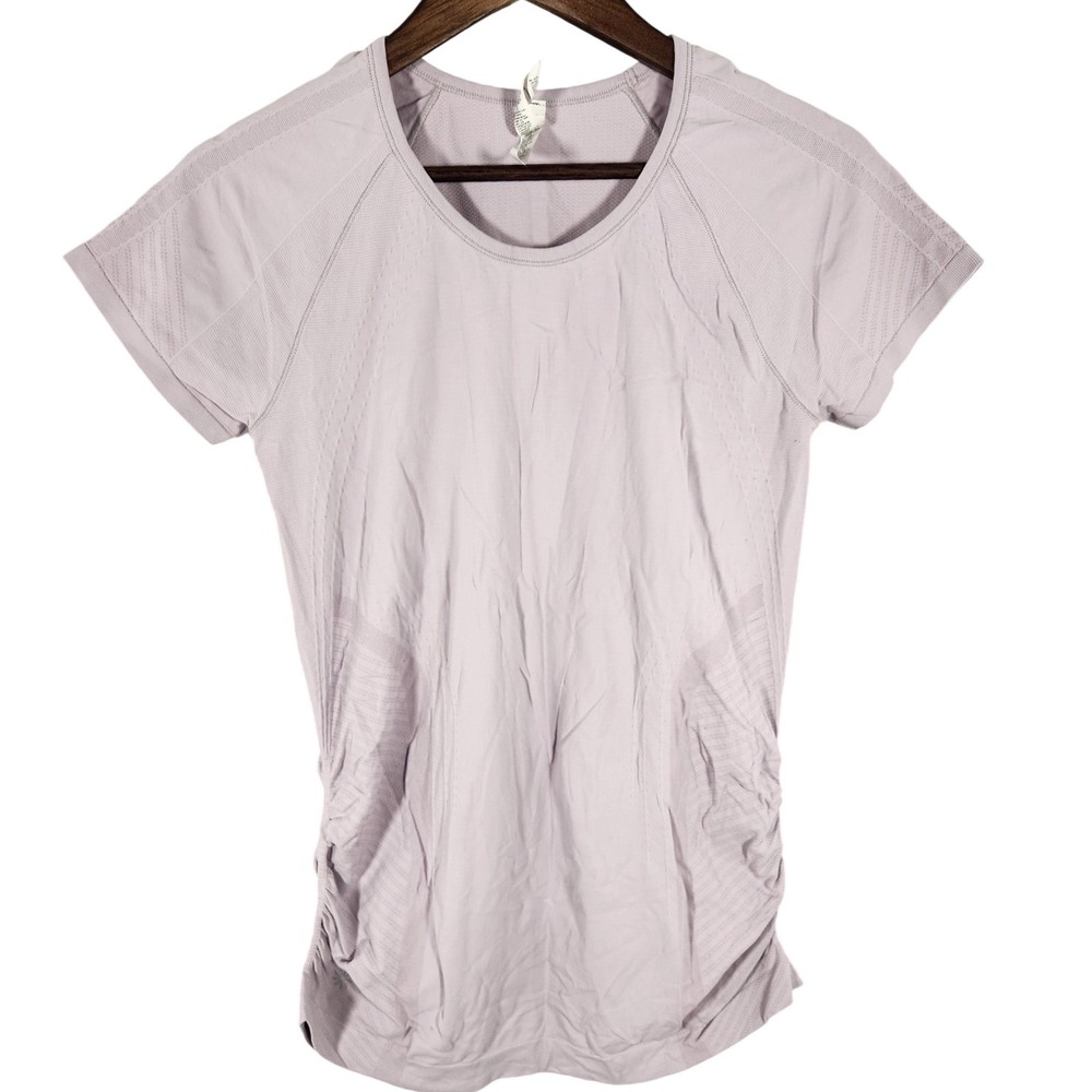 Athleta Womens Lavender Lilac Crew Neck Ruched Sides Athletic Top Size Large